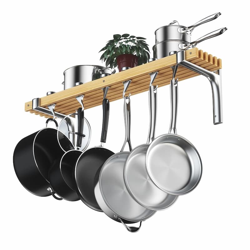 Wall Mounted Wooden Pot Rack