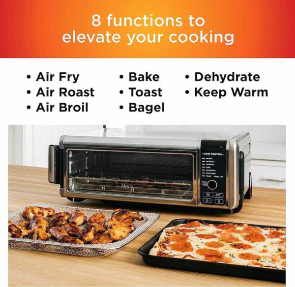 Ninja SP101 Digital Air Fry Countertop Oven with 8-in-1 Functionality, Flip Up & Away Capability for Storage Space, with Air Fry Basket, Wire Rack & Crumb Tray, Silver